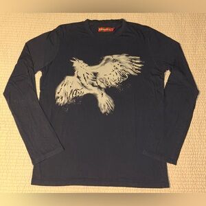 Modern Amusement Vintage Long Sleeve Bird Graphic T Navy Blue Medium
